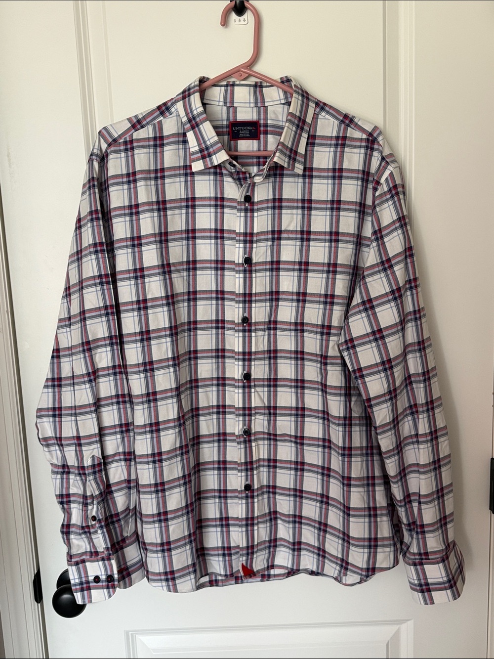 Untuckit Plaid Button-Down Shirt with Red & Blue Stripes